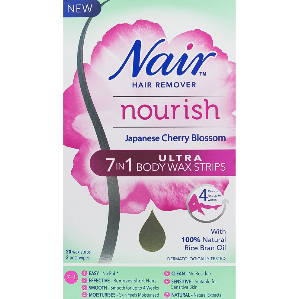 Nair Nourish Japanese Cherry Blossom 7 In 1 /20 Ultra Body Wax Strips