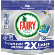 Fairy Professional Original All-in-One Dishwasher Capsules - 100 pack (74639) fast-dissolving, 2x faster cleaning, removes dried-on grease