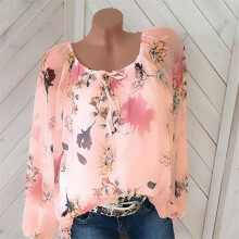 (Size 18, Orange) Plus Size Womens Floral Tops Casual Loose Round Neck Long Sleeve Shirts Blouse