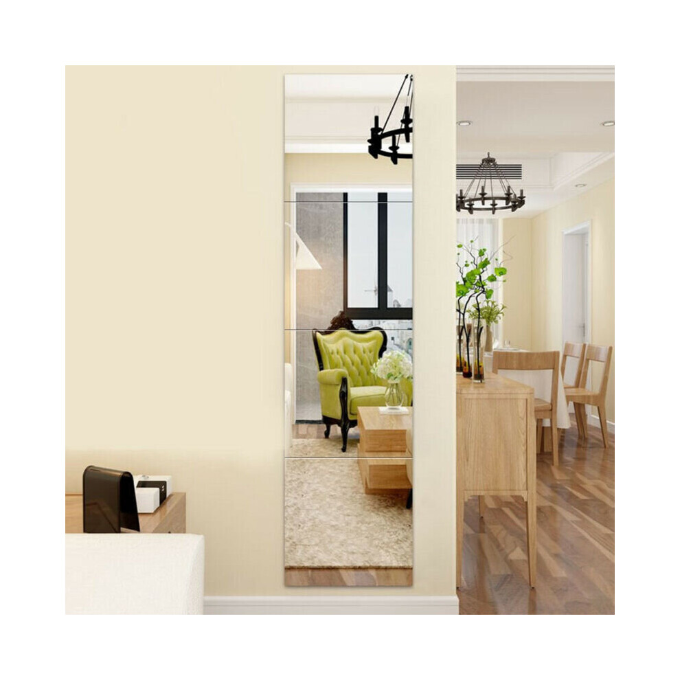 4Pcs Mirror Tile Wall Sticker Square Self Adhesive Room Decor 30CM