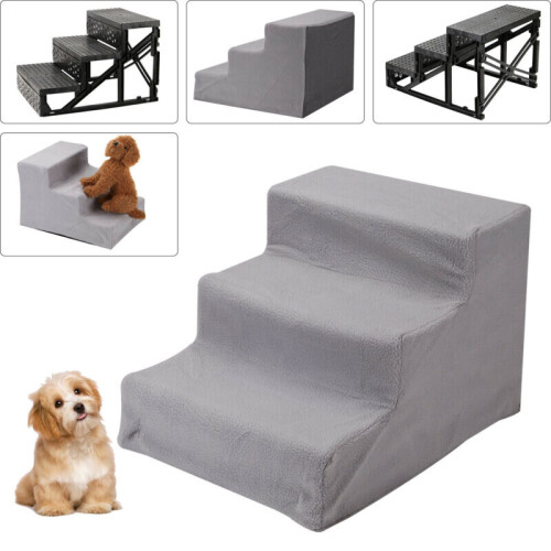 Échelle pour chien à 3 marches, marches douces, housse lavable, pliable, gris