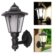Black Outdoor Solar Powered Wall Lantern LED Lights Garden Waterproof Lamp