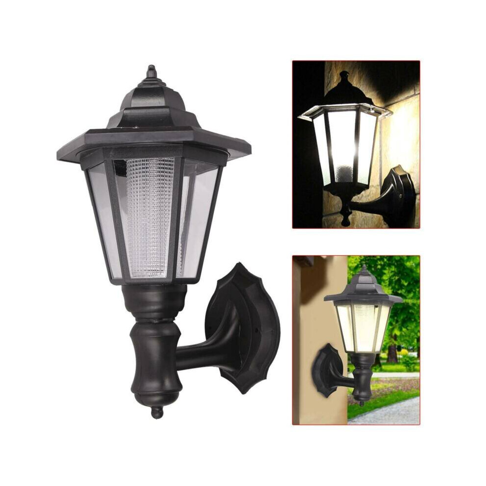 Outdoor Solar Powered Wall Lantern Led Lights Garden Waterproof Lamp Black