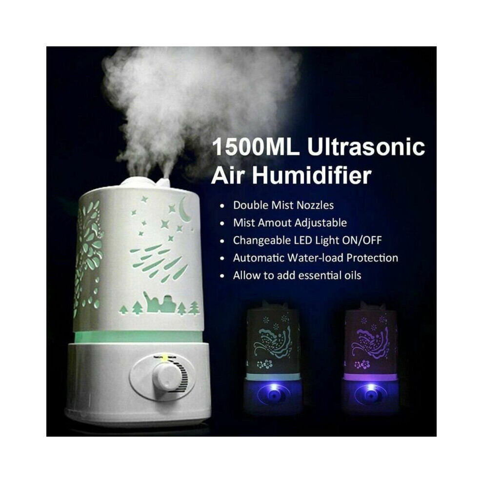 1.5L Ultrasonic Air Humidifier Diffuser Purifier Aroma Room LED Change