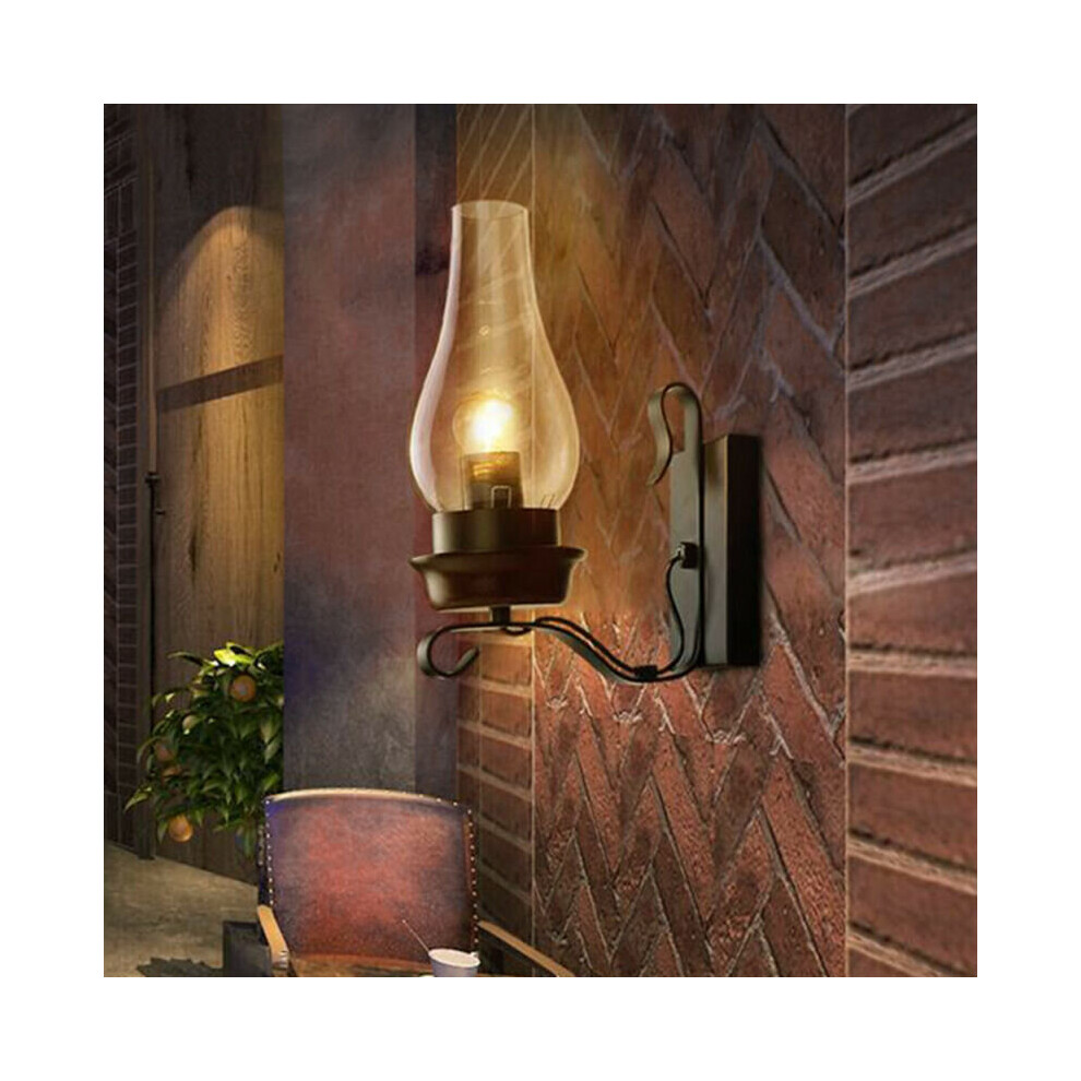 Vintage Industrial Retro Wall Light Rustic Pulley Indoor Sconce Lamp Fixture