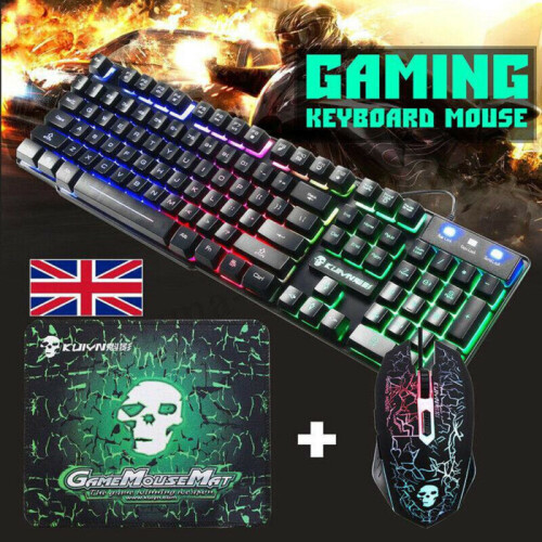 Rainbow T6 Backlight USB Wired Gaming Keyboard and Mouse Set For PC Laptop UK 2