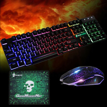 Rainbow T6 Backlight USB Wired Gaming Keyboard and Mouse Set For PC Laptop UK