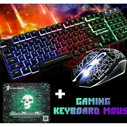 Rainbow T6 Backlight USB Wired Gaming Keyboard and Mouse Set For PC Laptop UK 1