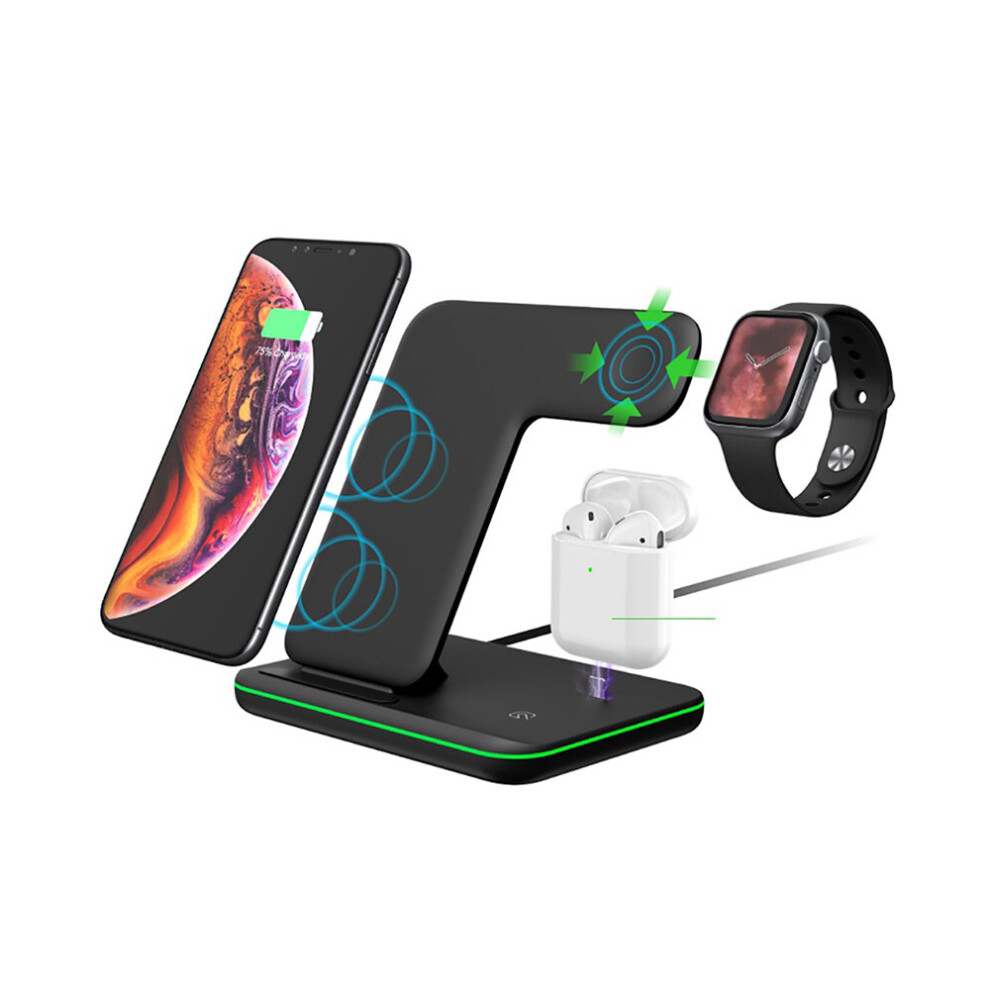 3 In 1 Wireless Charging Dock,15W Fast Wireless Charge Stand,Touch Sensor Led Charger Station For Airpods/Airdots- Light/Black 734166521498