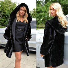 (Black, M = UK 10 - 12) Women Faux Fur Coat Winter Warm Parka Jacket Hooded Outerwear Overcoat Casual UK