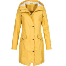 (Yellow, S = UK 8) Plus Size Women Hooded Wind Jacket Outdoor Hoodies Long Rain Coat Windbreaker