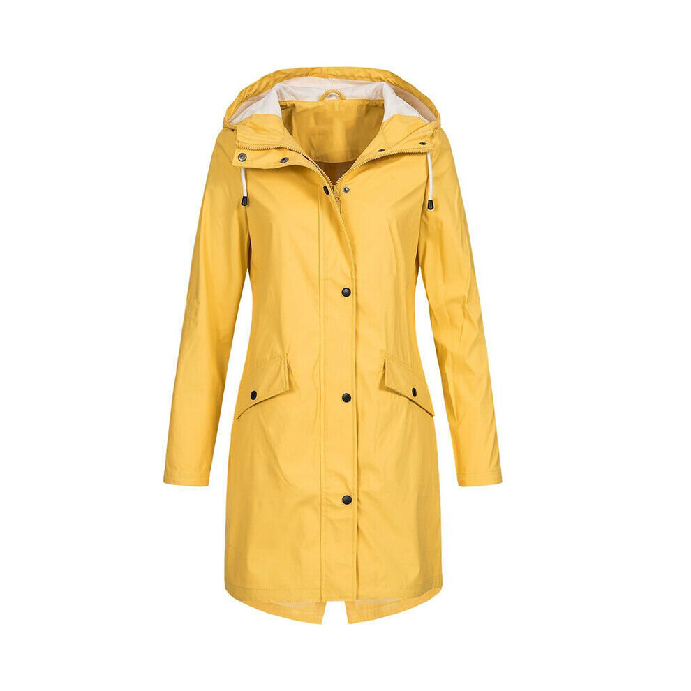 (Yellow, 4XL = UK 20) Plus Size Women Hooded Wind Jacket Outdoor Hoodies Long Rain Coat Windbreaker