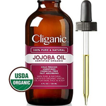 Certified Organic Jojoba Oil 120ml | 100% Pure Natural Cold Pressed Unrefined, Hexane Free Carrier Oil | for Hair Face & Nails | Cliganic 90 Days Wa