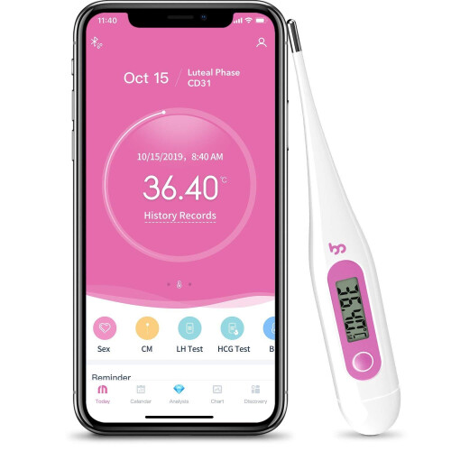 Femometer Digital Basal Body Thermometer -Fertility Monitor with Smart App,Record BBT Manually,Draw BBT Chart&Pinpoint Ovulation Day Automatically f