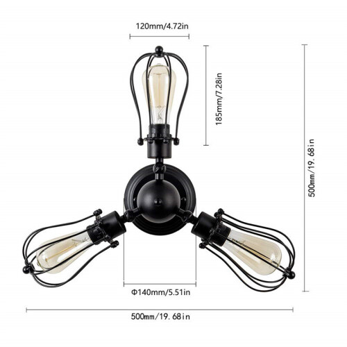 (Black) Industrial Ceiling Lights Chandeliers Semi-Flush Mount Wall Ceiling Lamp Adjustable Socket 1
