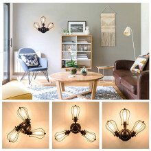(Black) Industrial Ceiling Lights Chandeliers Semi-Flush Mount Wall Ceiling Lamp Adjustable Socket