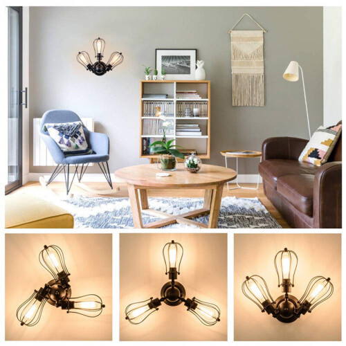 (Black) Industrial Ceiling Lights Chandeliers Semi-Flush Mount Wall Ceiling Lamp Adjustable Socket