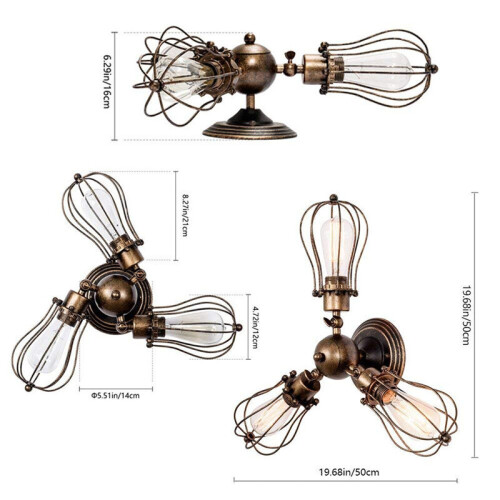 (Rust) Industrial Ceiling Lights Chandeliers Semi-Flush Mount Wall Ceiling Lamp Adjustable Socket 1