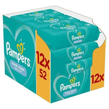 Pampers Baby Wipes Fresh Clean, 624 Wipes (Pack of 12 x 52), Alcohol-free, Refreshing Scent, Also For Hands And Face