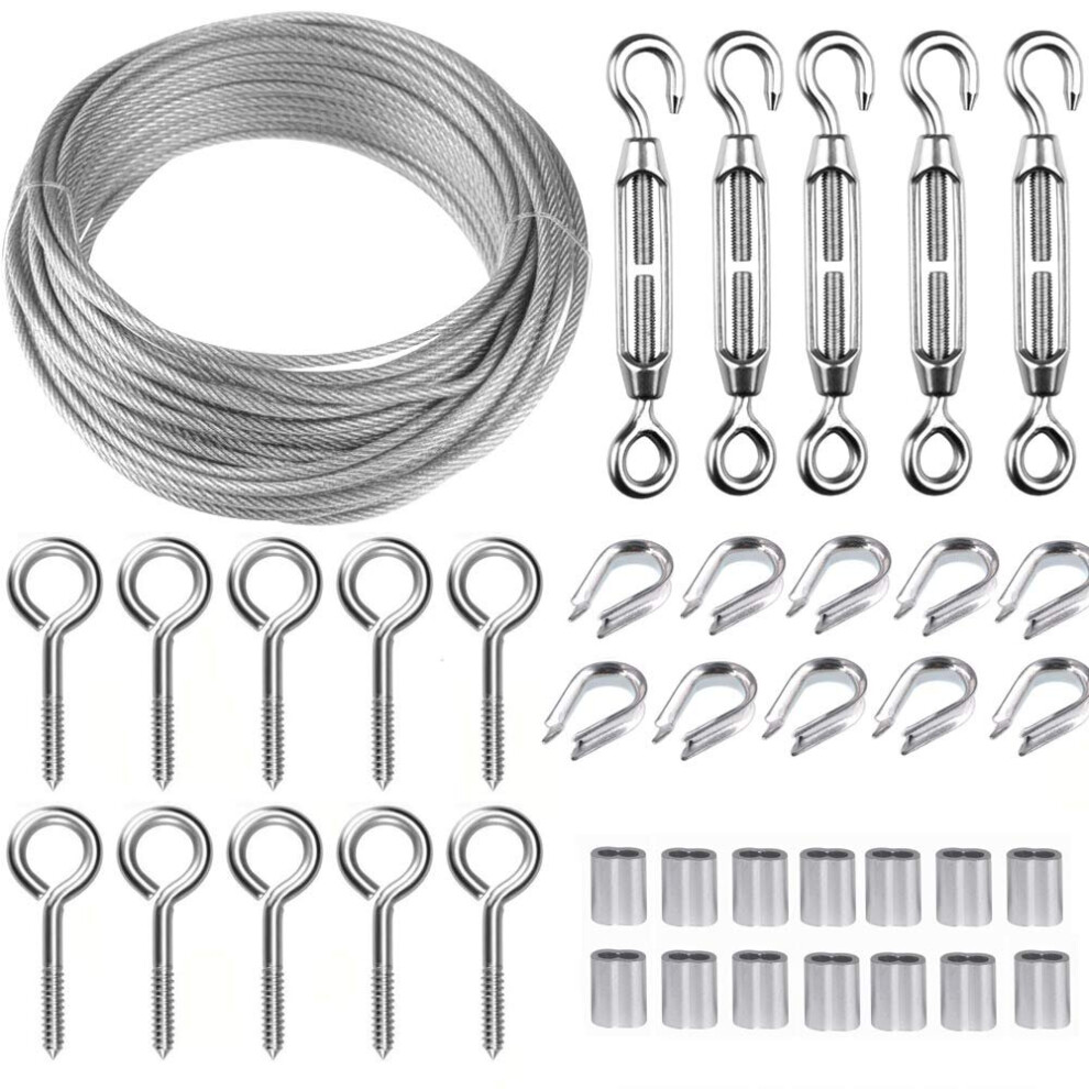 Garden Wire/Picture Wire/Wire Fence Roll Kit, Pvc Coated Heavy Duty 304 Stainless Steel Cable Rope,Lag Screw Eye Screw,Turnbuckle Wire Tensioner Str 5712443221595