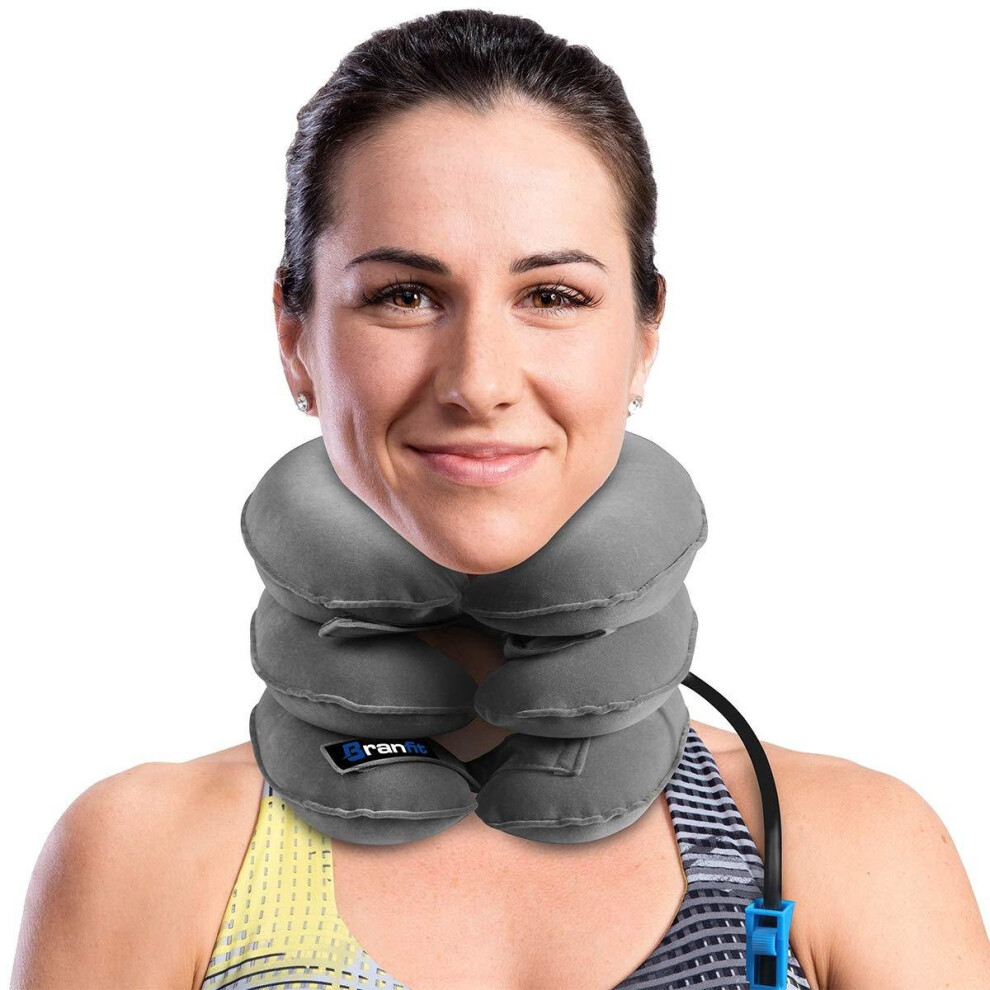Best Cervical Neck Traction Device & Collar Brace by BRANFIT, FDA Approved Inflatable & Adjustable Neck Support Pillow is Ideal for Spine Alignment