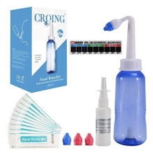 CROING - 40 x Salt +1x Sinus Rinse Bottle (300ml) +1 x Thermometer Sticker+ 1 x Nasal Spray Bottle (50ml), Nasal Rinse Kit,Neti Pot, Nose Wash, Nasa