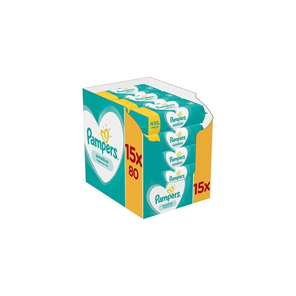 Pampers Sensitive Baby Wipes 1200-Count (15X80) - Alcohol-Free, Perfume-Free, Ph-Balanced, Dermatologically-Tested, Suitable From Birth (81687213)