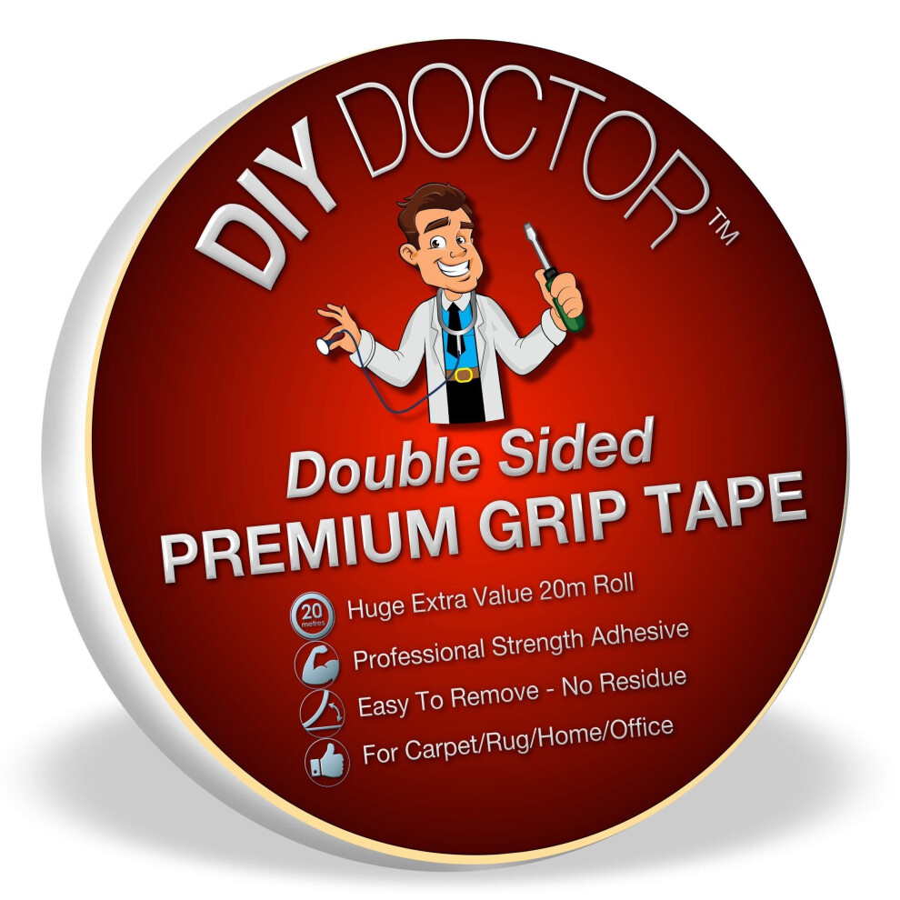 DIY Doctor Xtra Strong Double-Sided Carpet Rug Gripper Tape - 20m Roll, 21mm Wide