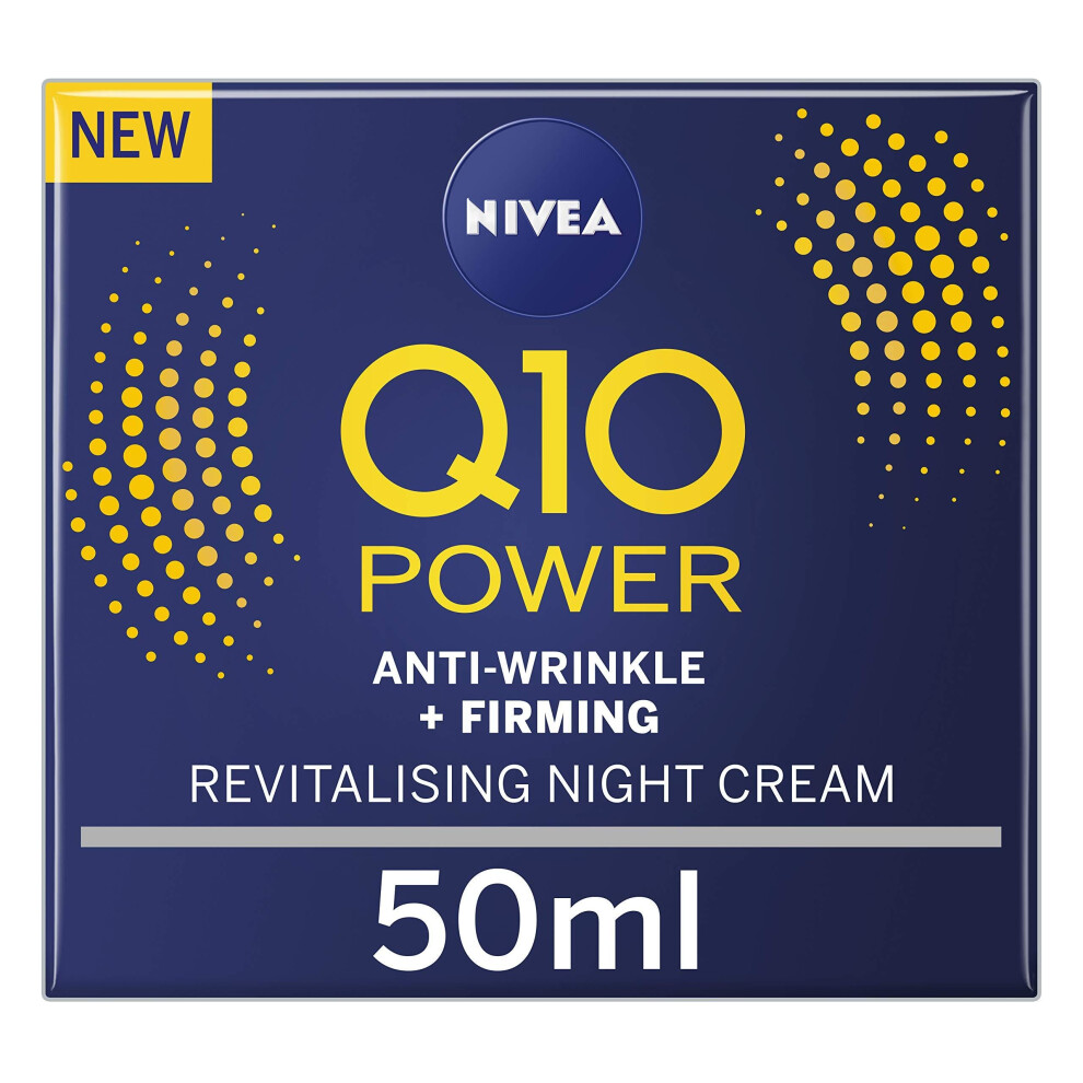 NIVEA Q10 Power Anti-Wrinkle + Firming Night Cream (50ml), Anti Ageing Cream + Creatine & Q10, Nightly Moisturiser For Women, Reduce Appearance Of W