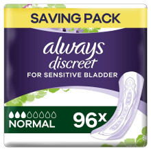 Always Discreet Incontinence Pads for Women, Normal, Saving Pack 96 Moderate Absorbency Pads