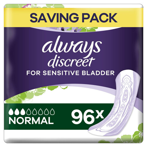 Always Always Discreet Incontinence Pads for Women, Normal, Saving Pack 96 Moderate Absorbency Pads