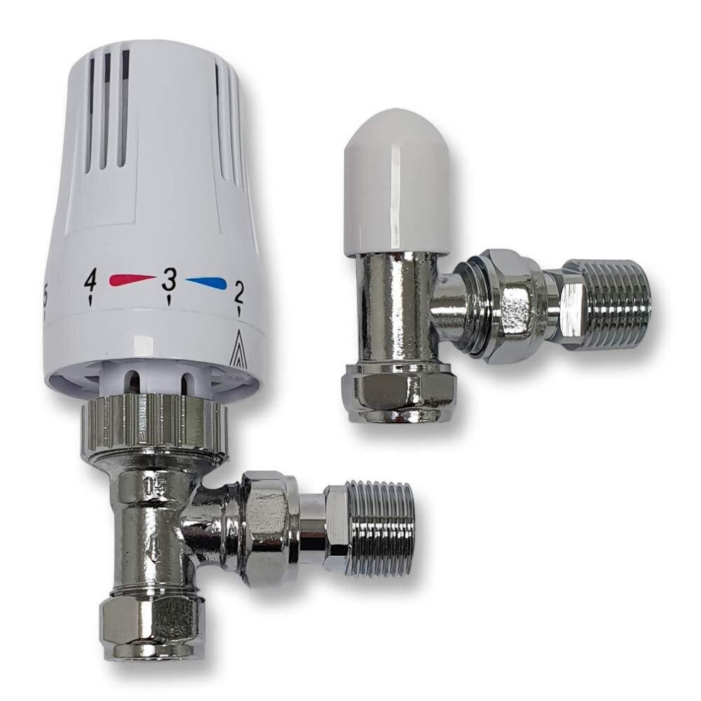 Kartell Trv Thermostatic Radiator Valve + Lockshield 1/2" X 15Mm White Angled 5060168224187