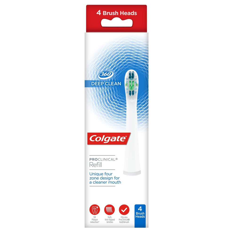 Colgate 360 ProClinical Deep Clean Toothbrush Refill Brush Heads x4 Multipack