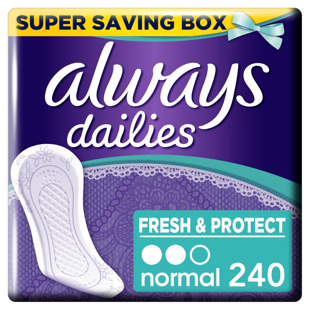 Always Dailies Fresh and Protect Panty Liners Normal x 60, Super Saving Box, 4 Packs of 60 Count (Total 240 Count)