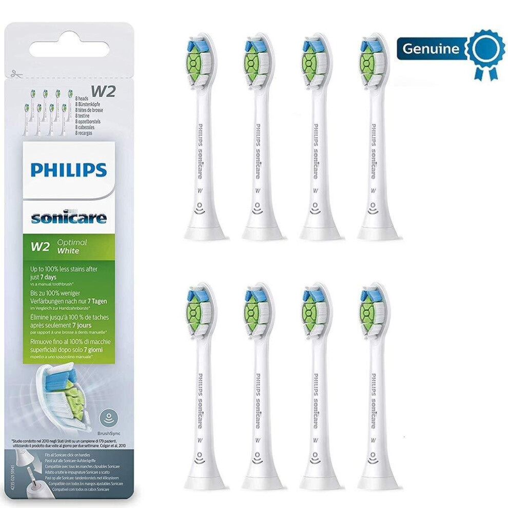 Philips Genuine Sonicare Optimal White Replacement Brush Heads, 8 Pack, White - Hx6068/12