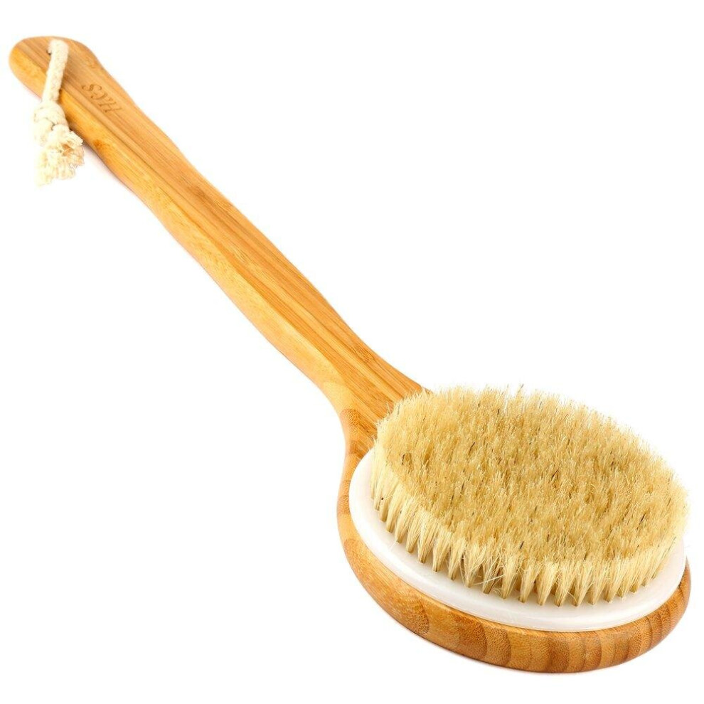 H&S Body Brush Back Scrubber Long Handle Bath Shower Brush Natural Bristles Dry Skin Exfoliating Cellulite Brush Bamboo Wood