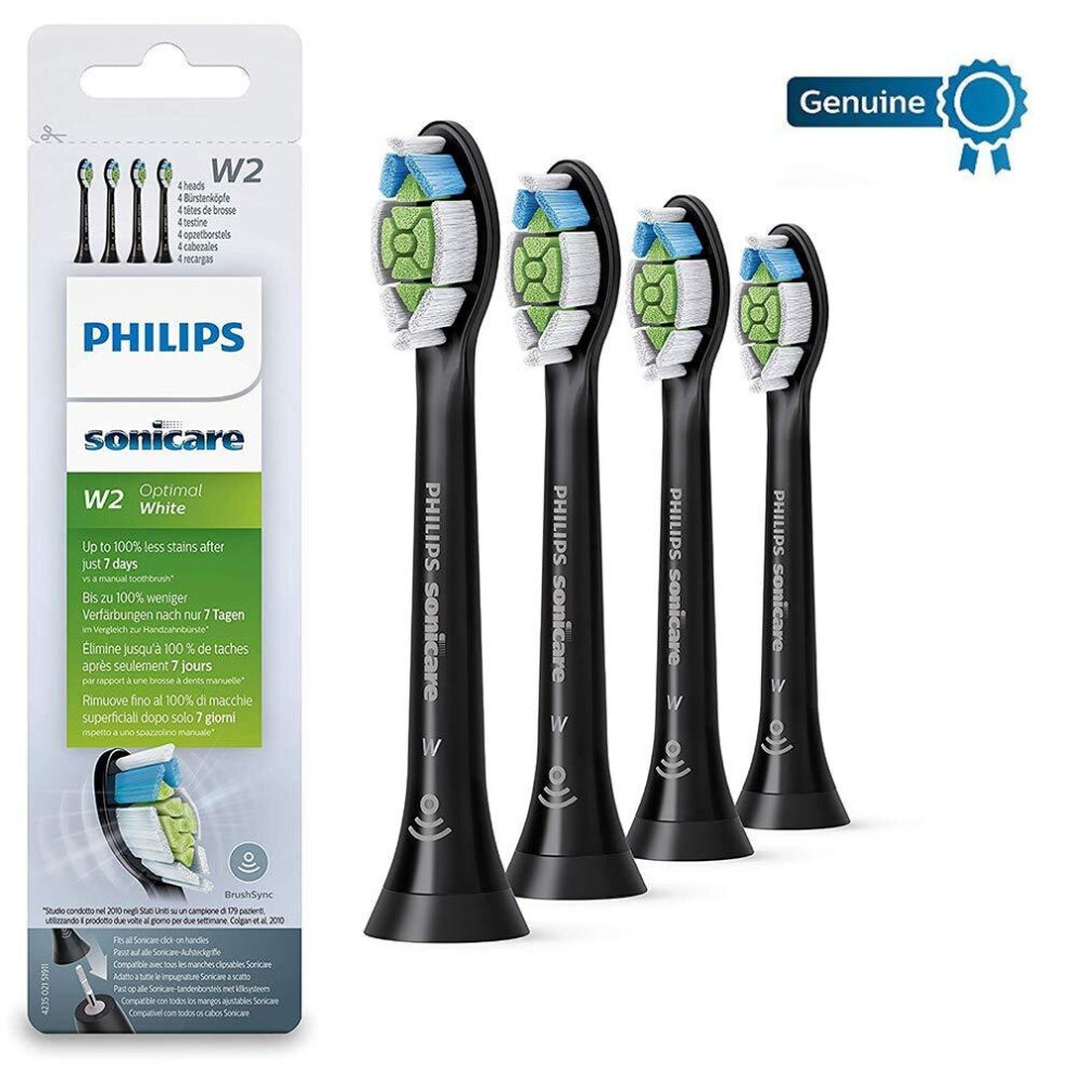 Philips Genuine Sonicare Optimal White Replacement Brush Heads, 4 Pack, Black - HX6064/13