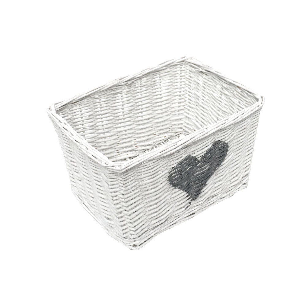 (White, MEDIUM) Heart Full Wicker Willow Hamper Storage Basket