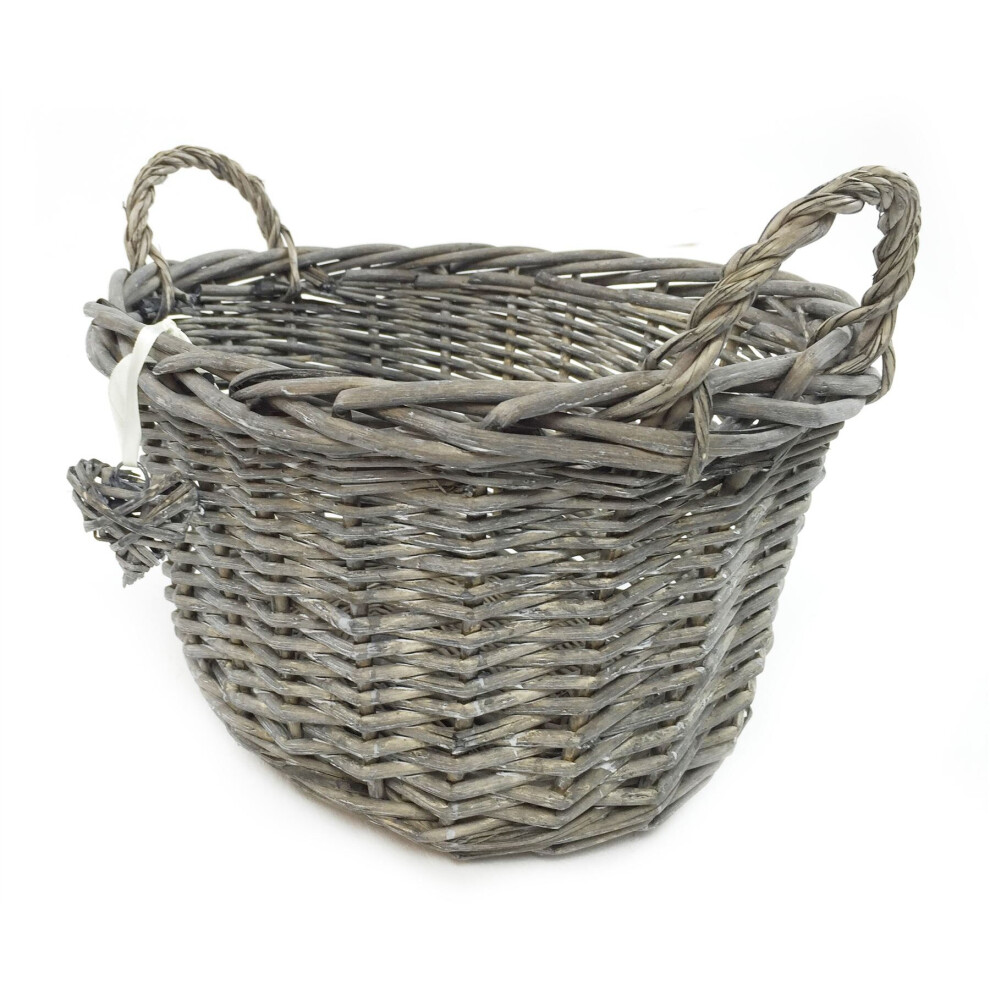 (GREY, SMALL) OVAL DEEP White Shabby Chic Storage Baskets