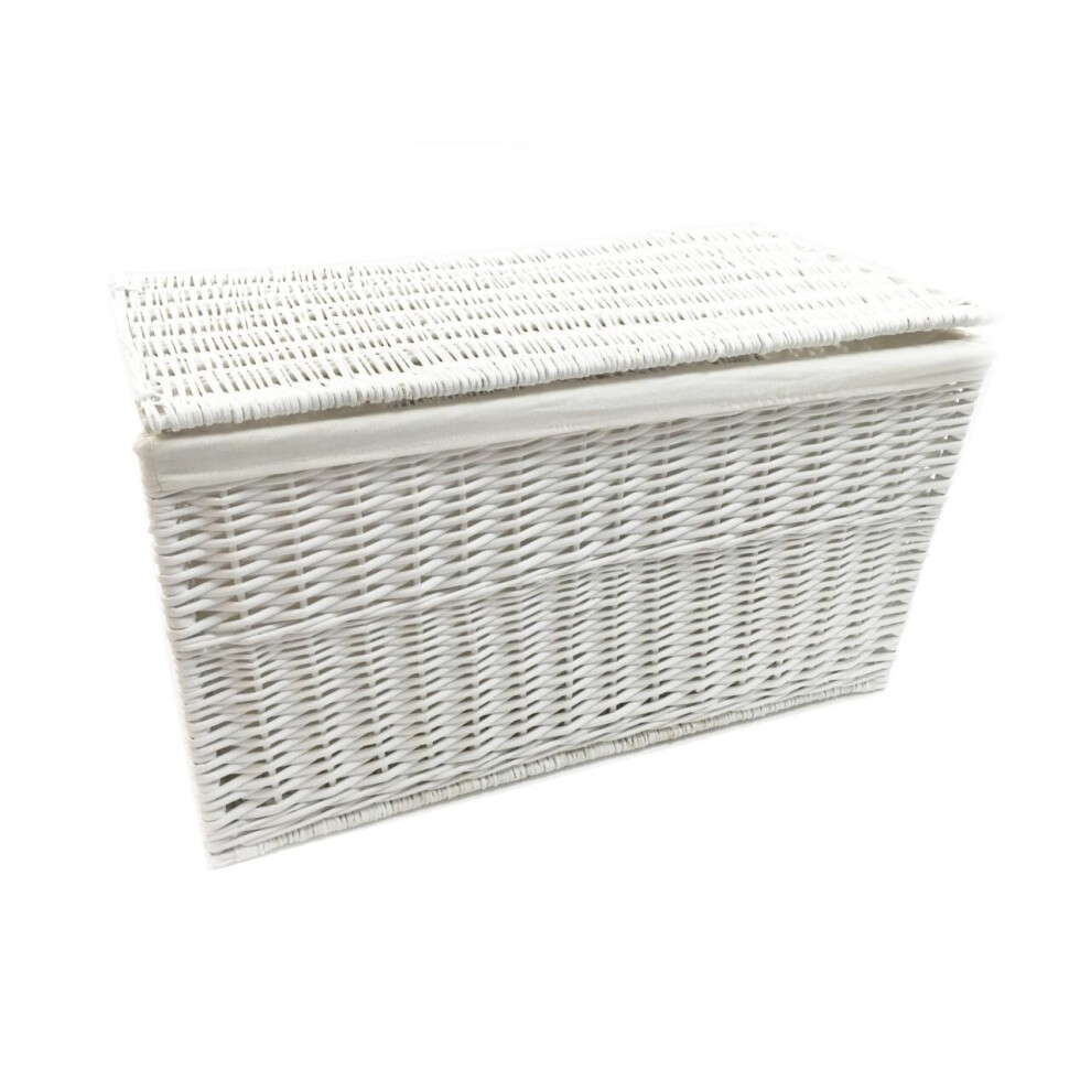 (White, Medium 75 x 39 x 40 cm) Shabby Chic Wicker Storage Chest Truck Blanket Box