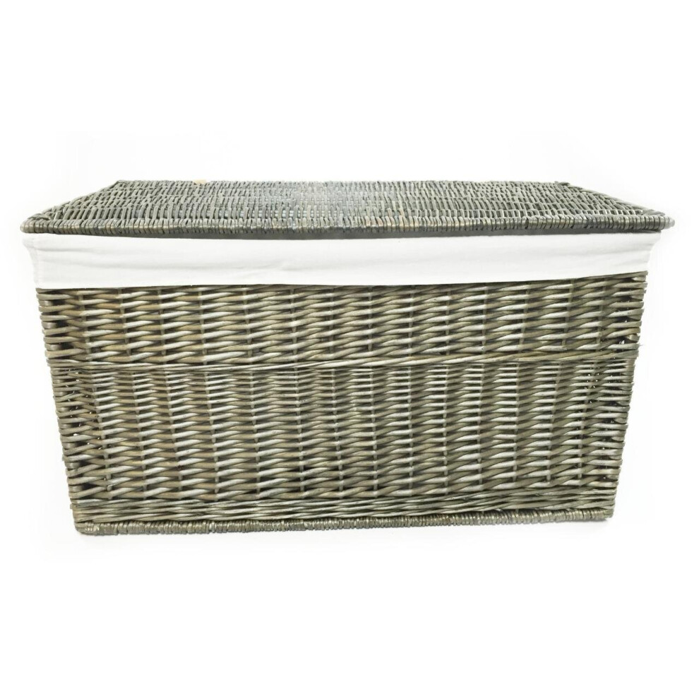 (Oak, Medium 75 x 39 x 40 cm) Shabby Chic Wicker Storage Chest Truck Blanket Box