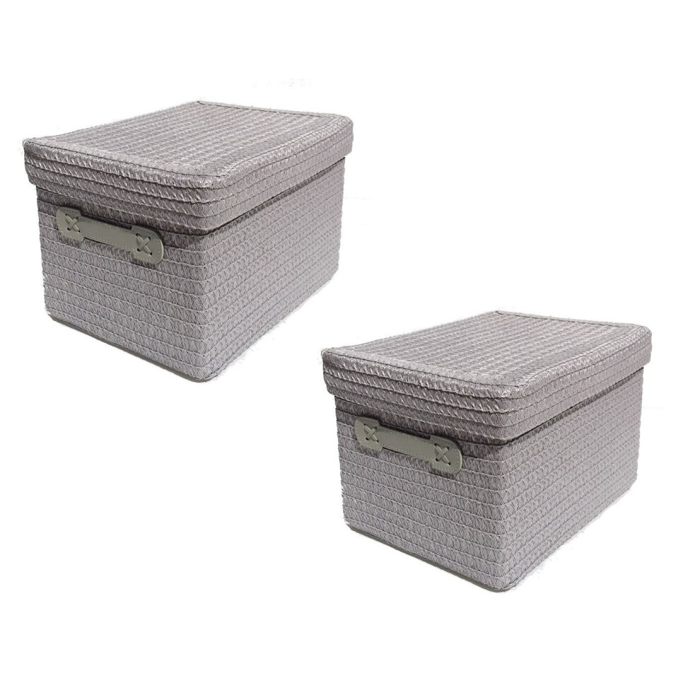 Set Of 2 Coloured Storage Basket Organiser With Lid 24 x 18 x 18 cm