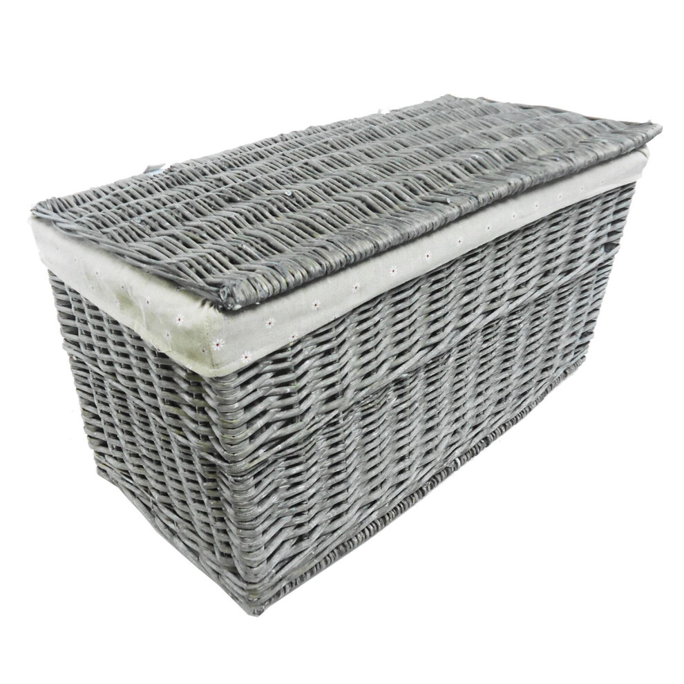 (Grey, Large 84 x 45 x 46 cm) Shabby Chic Wicker Storage Chest Truck Blanket Box