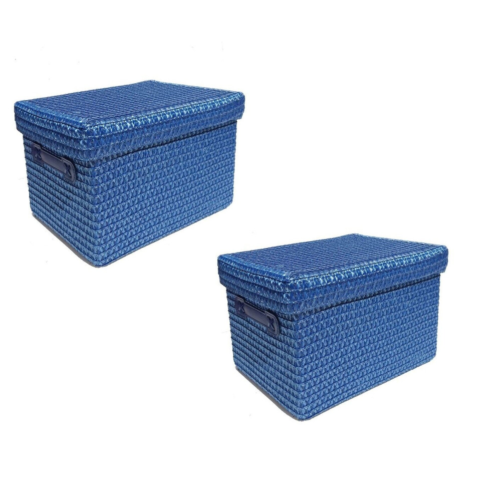 Ser Of 2 Coloured Storage Basket Organiser With Lid 28 x 22 x 20 cm