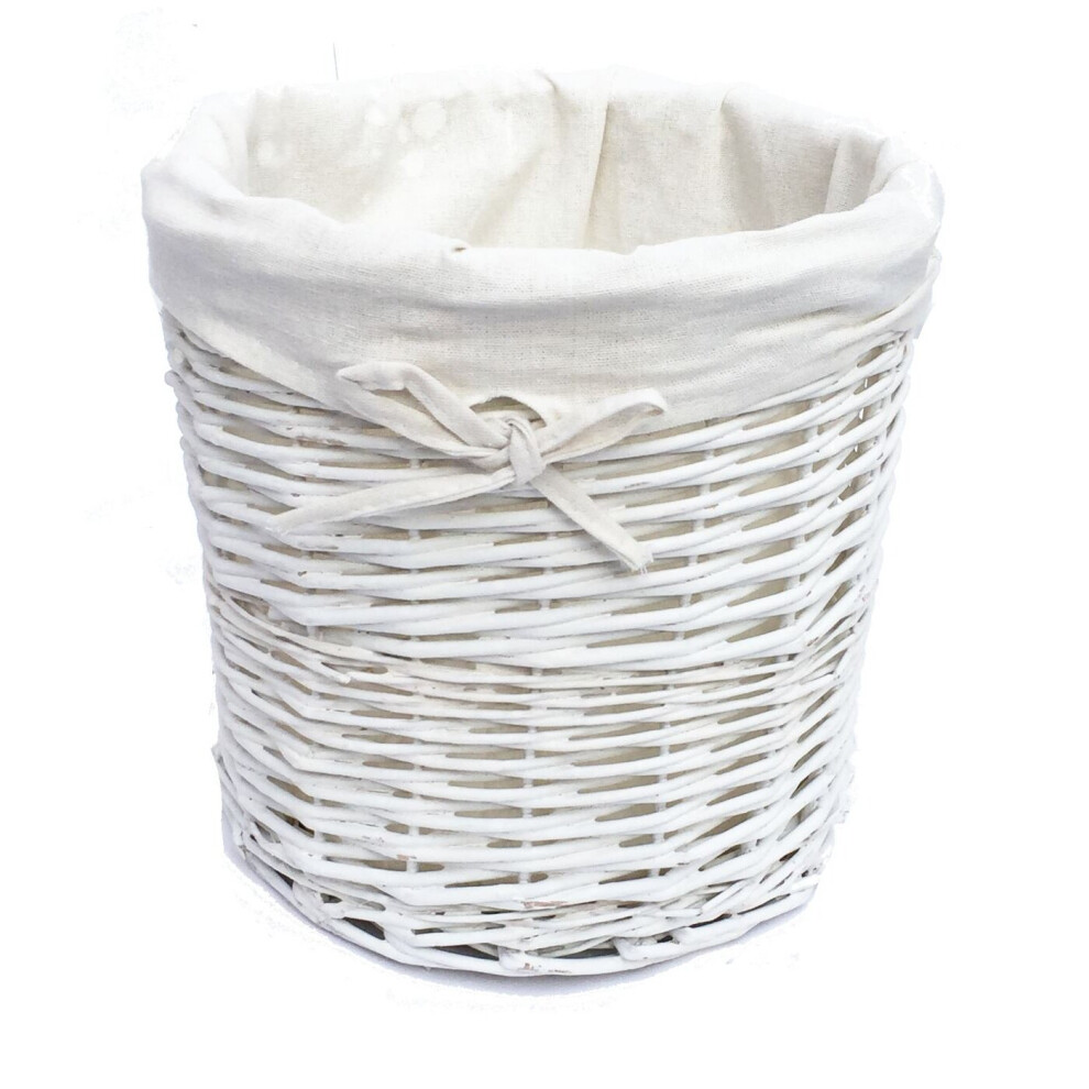 (White, One Size) Wicker Round Laundry Basket With Lining