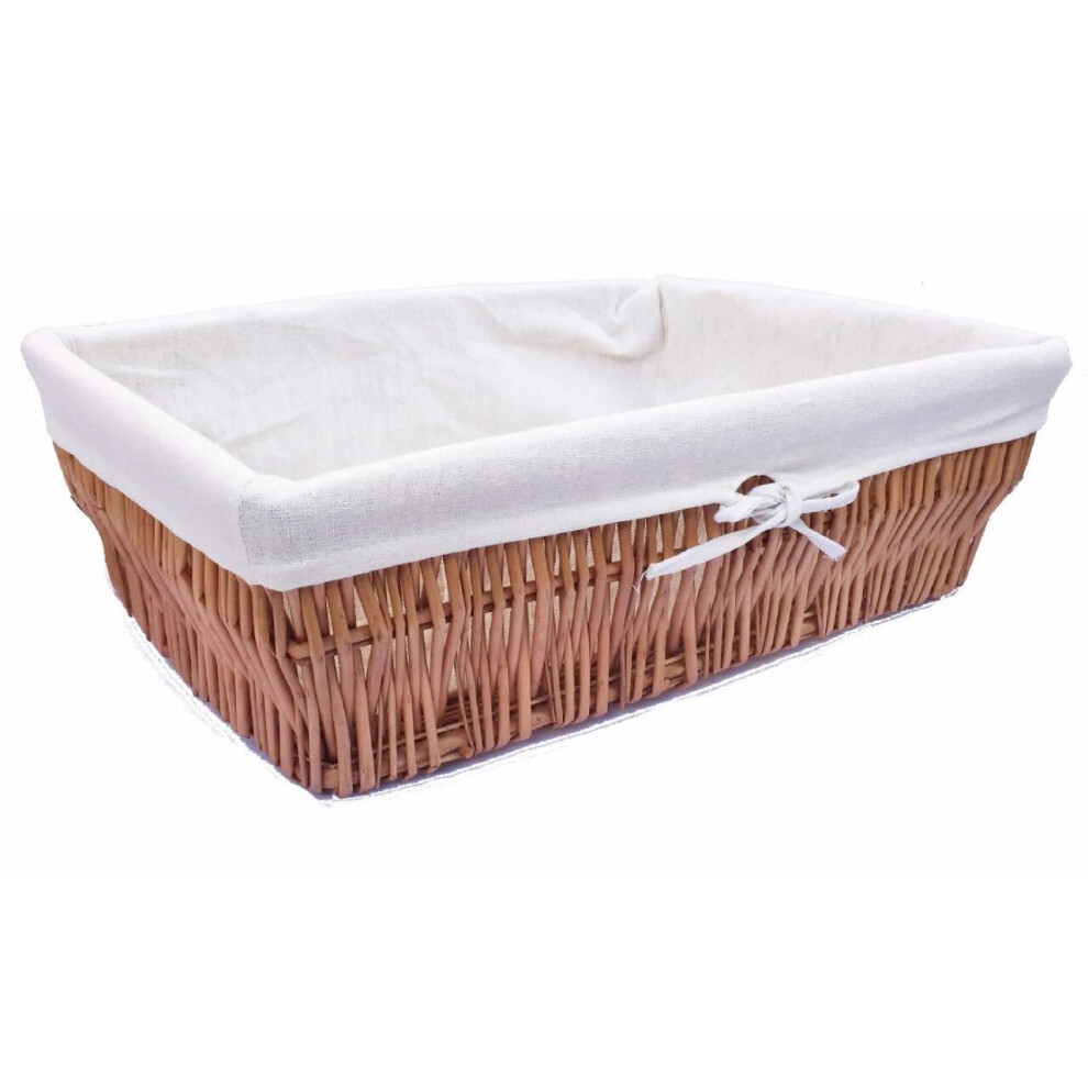 (WHITE, LARGE) Wider Shallow Wicker Storage Basket Hamper Basket