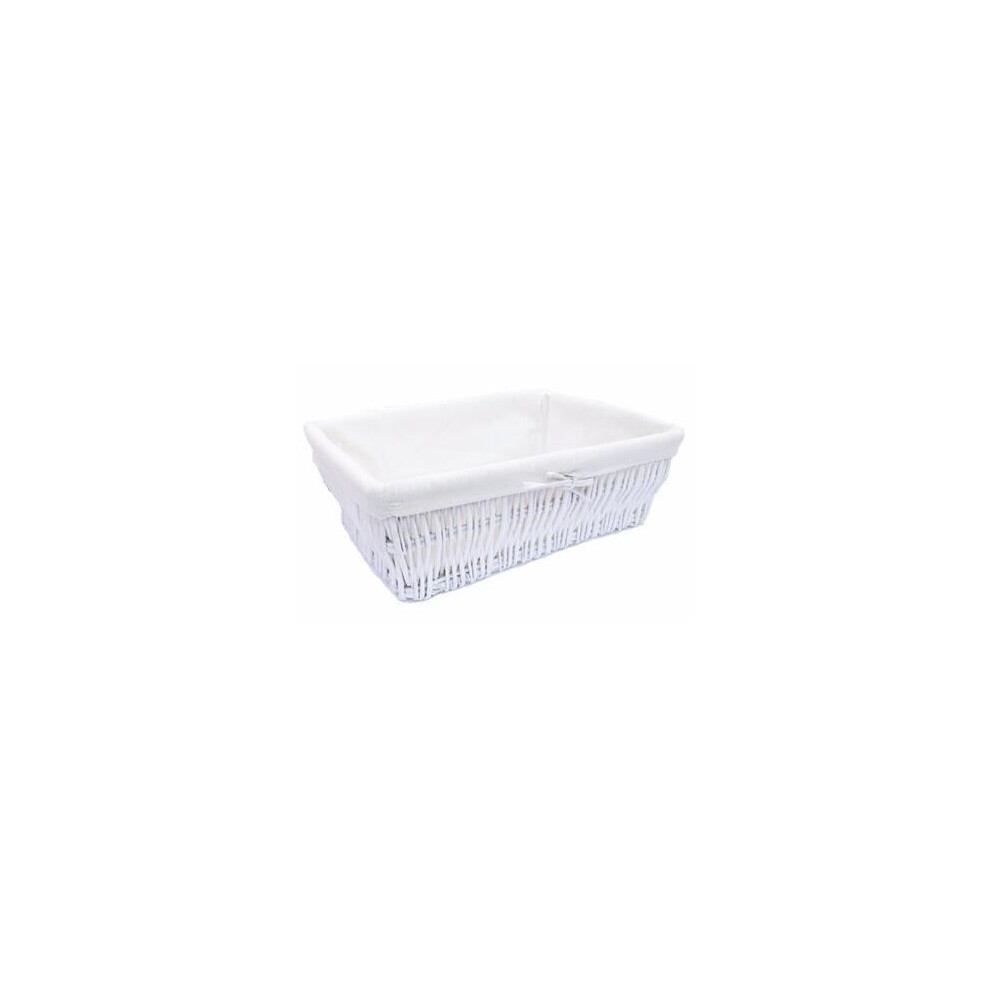 (WHITE, XSMALL) Wider Shallow Wicker Storage Basket Hamper Basket