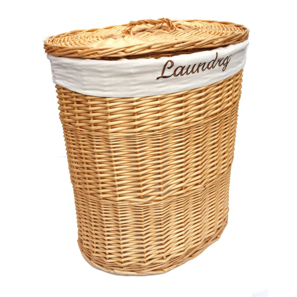 (HONEY, LARGE) Oval Wicker Laundry Basket + Lid & Cotton Lining