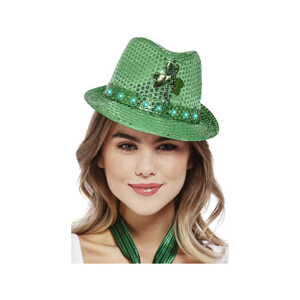 Adults Paddy's Day Light Up Sequin Trilby Hat