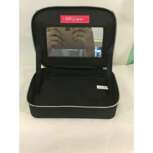 bareMinerals Bare Minerals Hello Gorgeous Zippered Black Makeup Bag with Mirror - Cosmetic Case